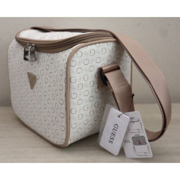 GUESS V7200069 White/Taupe Junction Travel Zip Around Lunch Box w/Carrying Strap - Picture 4 of 14